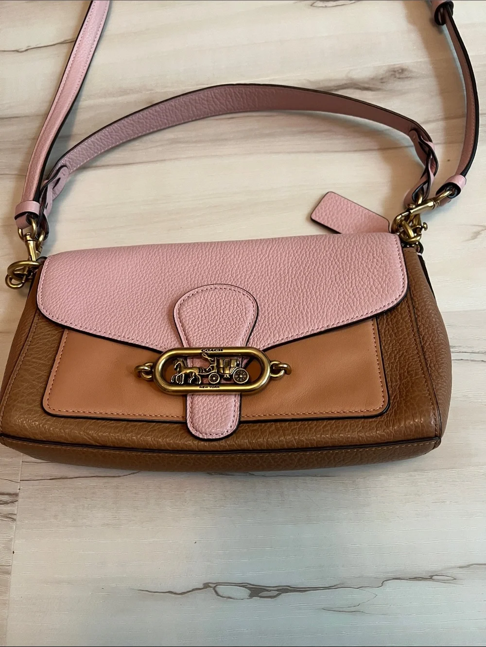 Coach Pink and Brown Leather Crossbody Shoulder Bag